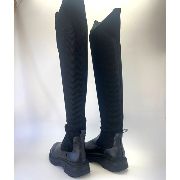 Zara Black Knitted Over the Knee Boots  Size 40 US9.5 - Picture 3 of 10